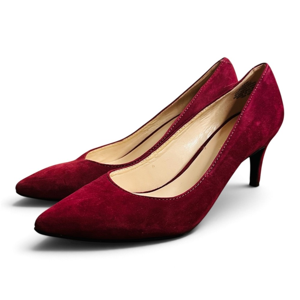 Nine West Burgundy Suede Pointed Toe Pump Heels Women's Size 6 Slip On Classic
